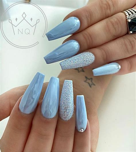 acrylic nails blue and silver|baby blue and silver nails.